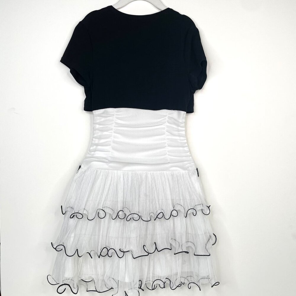 iZ Byer Girl Ruched Tiered Ruffles Sheath Dress with Bolero Shrug and Bow Sz 8 - Picture 2 of 3